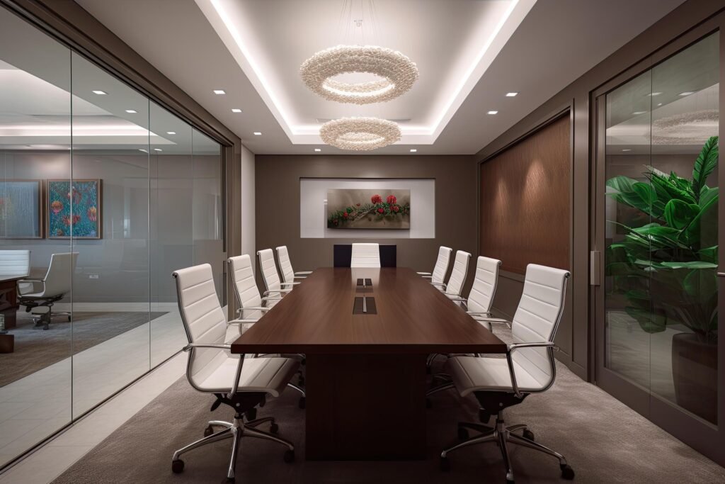 modern conference room interior design 3d render concept of business meeting room corporate office meeting room interior design ai generated free photo